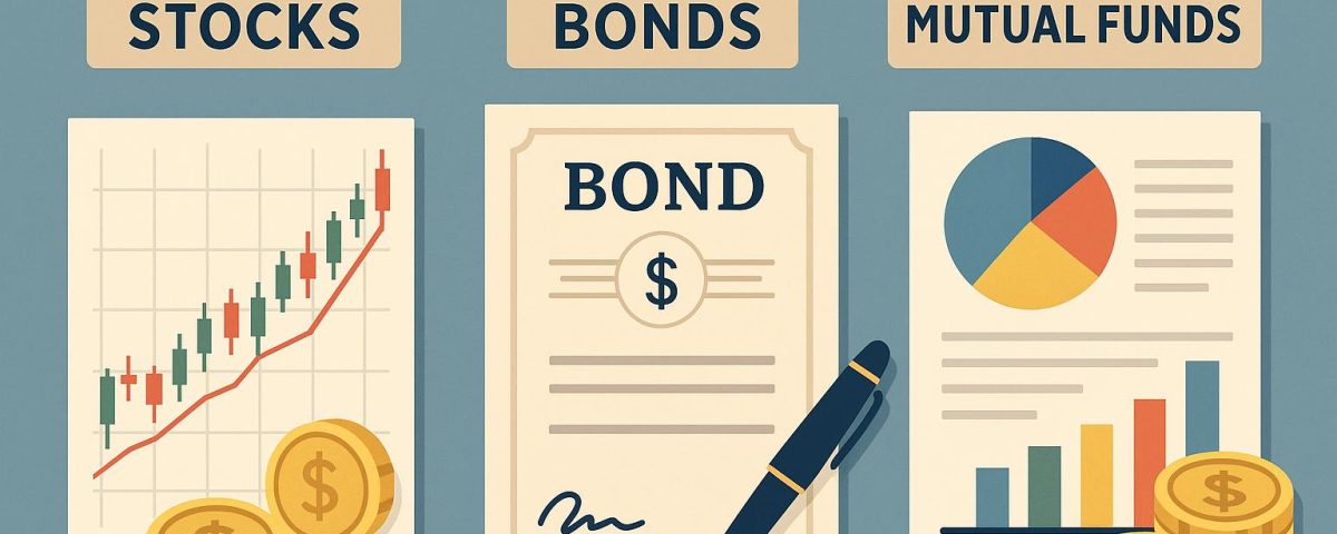 The difference between stocks, bonds, and mutual funds.