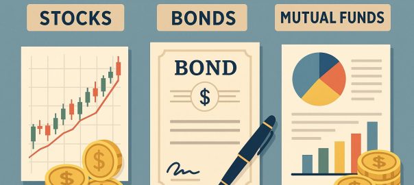 The difference between stocks, bonds, and mutual funds.